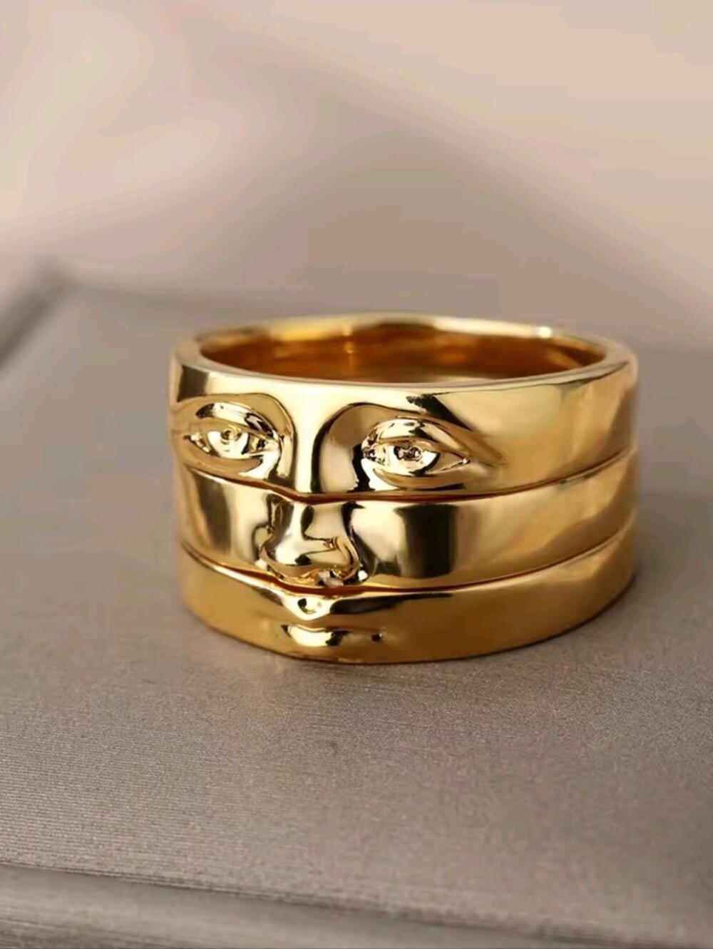 Gold-Tone Triple Band Statement Ring - Unisex Jewelry - Picture 2 of 7